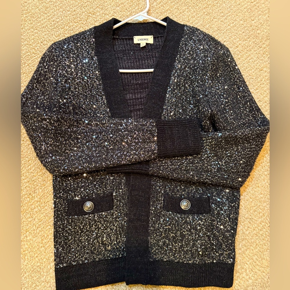 Women’s l’agence black / charcoal sequin cardigan in like new condition.